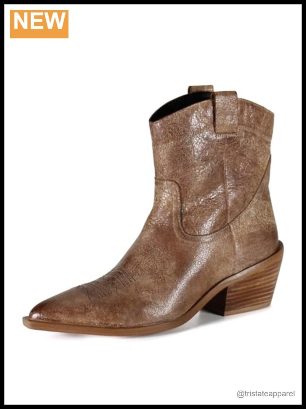 Genuine Leather Western Pull-On Boots, Pointed Toe Ankle Mid Heel
